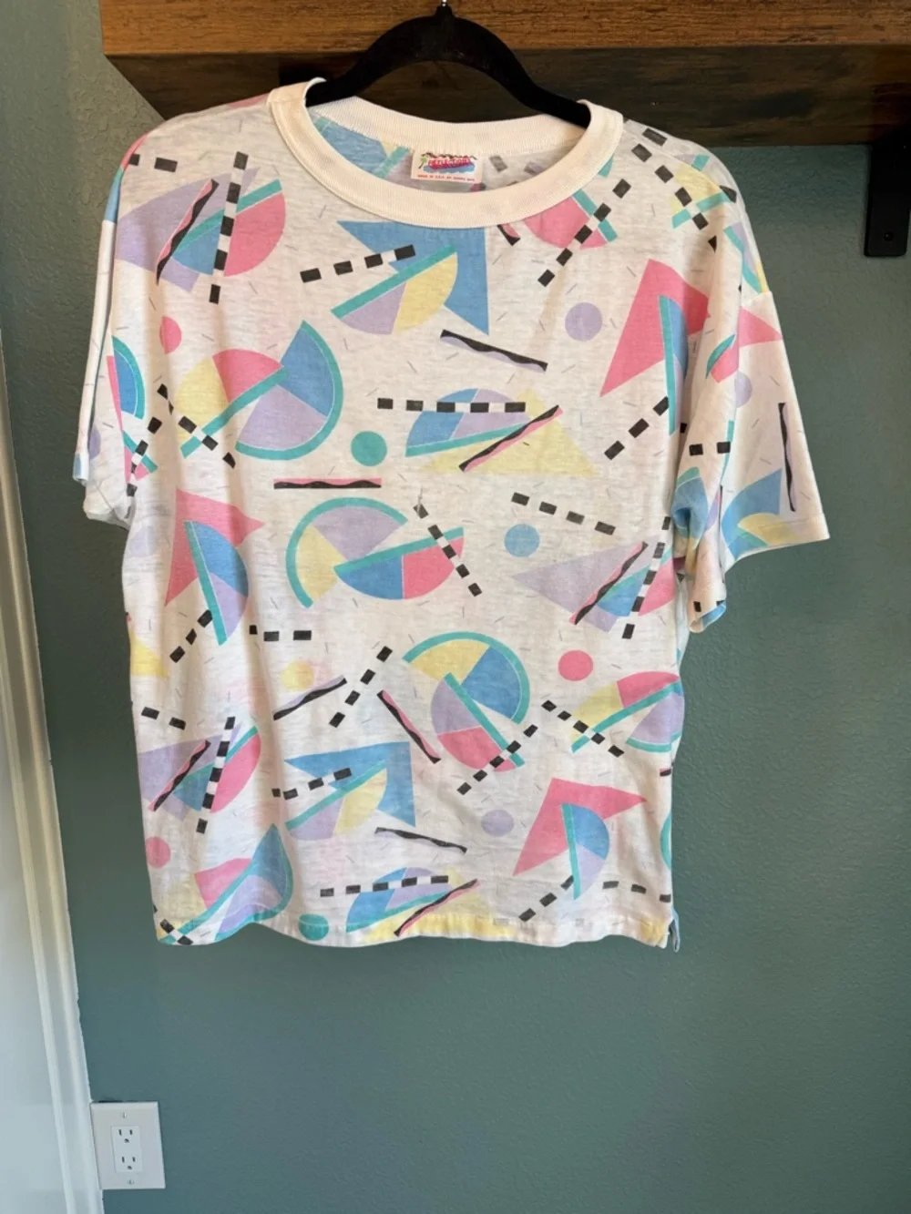 Vintage 90s Abstract Graphic Tee Memphis Pattern Made in USA Reflections - Picture 1 of 4